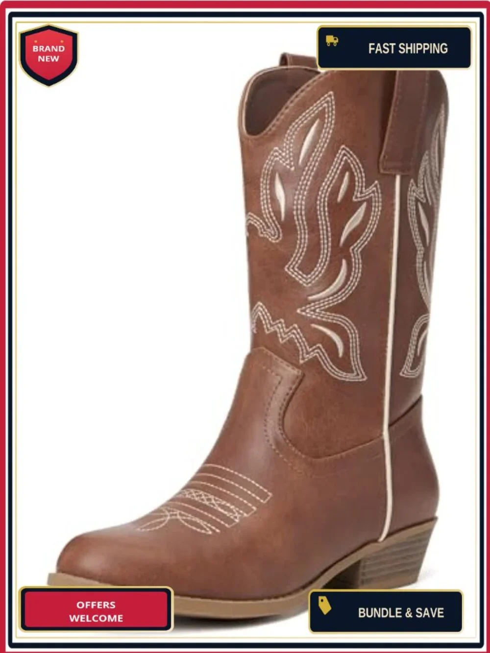 Kids Western Boots | Mid Calf, Side Zipper, Pull-On, Embroidered Cowgirl Boots